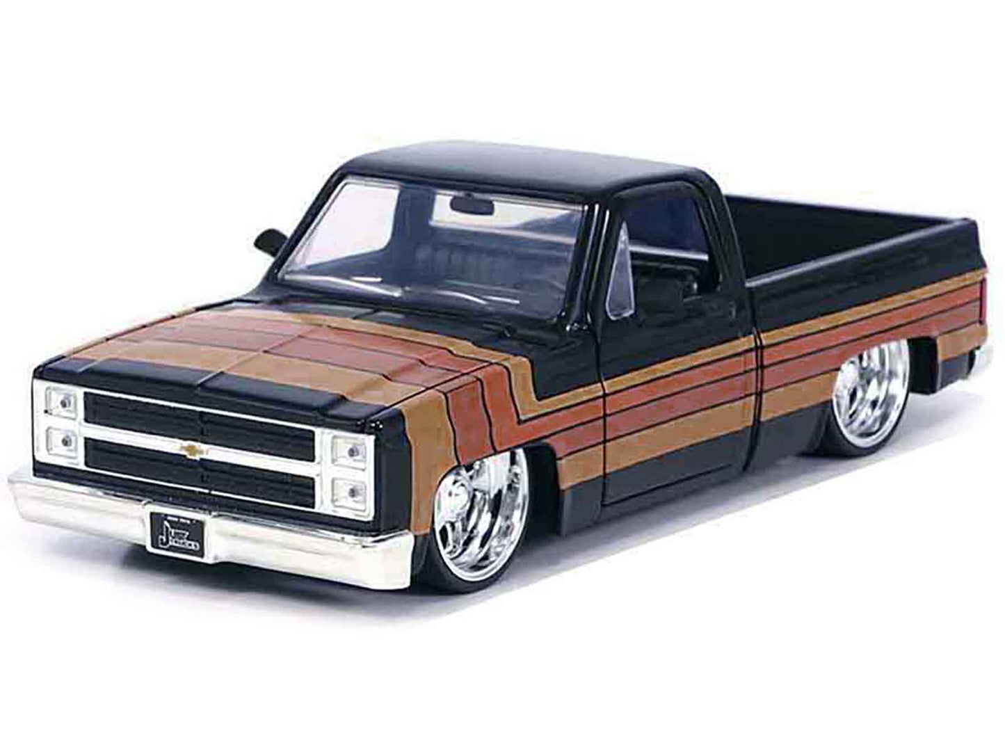 Jada 1985 Chevrolet C-10 Pickup Truck Black with Stripes and Paradox Wheels "Just Trucks" Series 1/24 Diecast Model Car by Jada