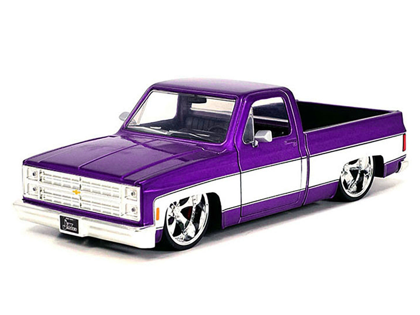 Jada 1985 Chevrolet C-10 Pickup Truck Purple Metallic and White with Cartelli Wheels "Just Trucks" Series 1/24 Diecast Model Car by Jada