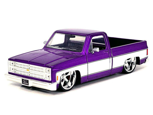 Jada 1985 Chevrolet C-10 Pickup Truck Purple Metallic and White with Cartelli Wheels "Just Trucks" Series 1/24 Diecast Model Car by Jada