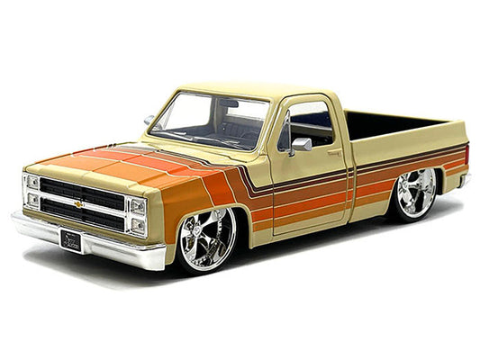 Jada 1985 Chevrolet C-10 Pickup Truck Beige with Stripes and Cartelli Wheels "Just Trucks" Series 1/24 Diecast Model Car by Jada