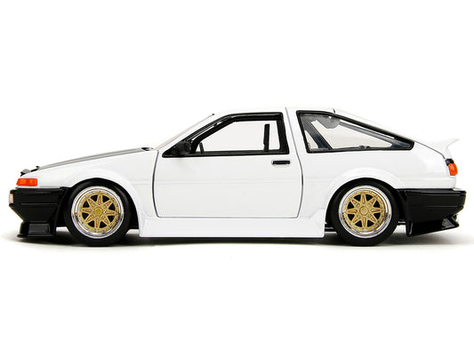 Jada 1986 Toyota Trueno (AE86) RHD (Right Hand Drive) White with Black Hood "JDM Tuners" Series 1/24 Diecast Model Car by Jada