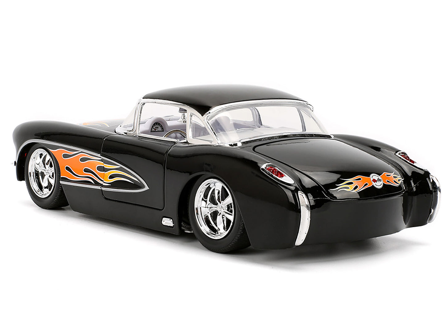 Jada 1957 Chevrolet Corvette Black with Flame Graphics and White Interior "Bigtime Muscle" Series 1/24 Diecast Model Car by Jada