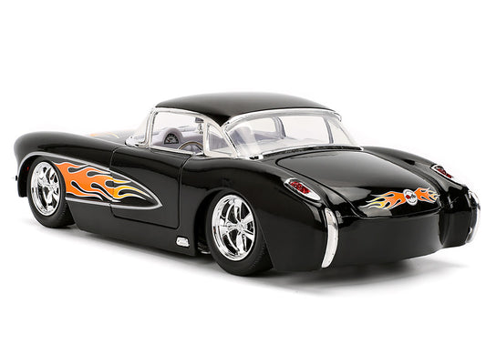 Jada 1957 Chevrolet Corvette Black with Flame Graphics and White Interior "Bigtime Muscle" Series 1/24 Diecast Model Car by Jada