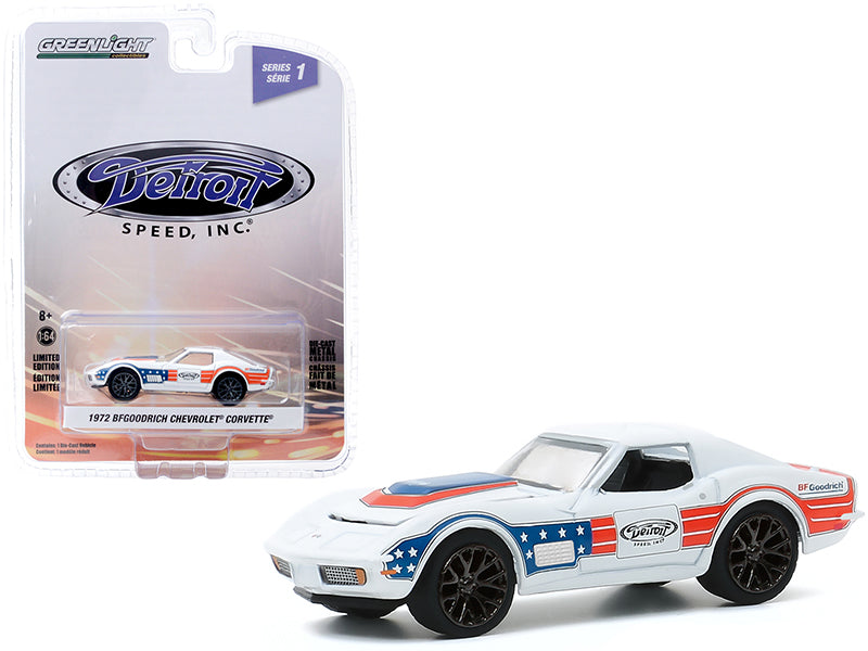 Greenlight 1972 Chevrolet Corvette "BFGoodrich" White with Red and Blue Stripes "Detroit Speed Inc." Series 1 1/64 Diecast Model Car by Greenlight