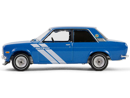 Greenlight 1972 Datsun 510 Blue Metallic with White Stripes "Show it Like it is - a Champion" "Vintage Ad Cars" Series 11 1/64 Diecast Model Car by Greenlight
