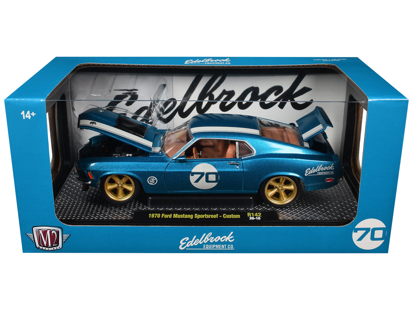 1970 Ford Mustang Sportsroof #70 Blue Metallic with White Stripes Limited Edition to 4050 pieces Worldwide 1/24 Diecast Model Car by M2 Machines