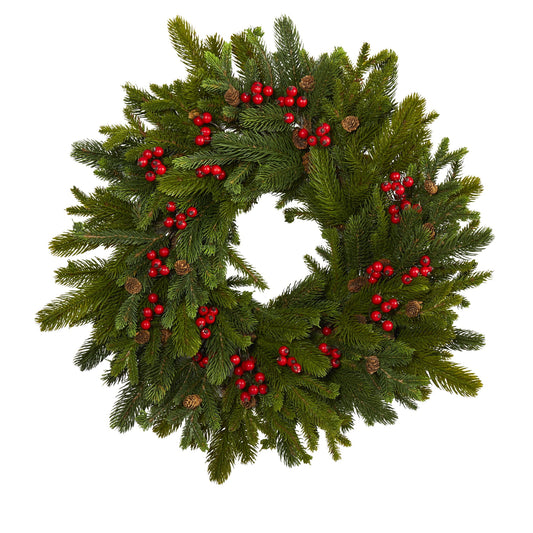 22" Pine Pinecone and Berry Artificial Wreath