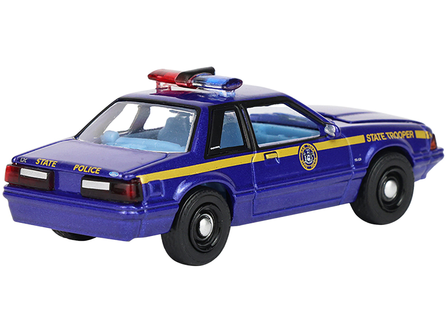 1988 Ford Mustang "New York State Police" Blue with Yellow Stripes and Blue Interior "Hot Pursuit" Series 8 1/64 Diecast Model Car by Greenlight