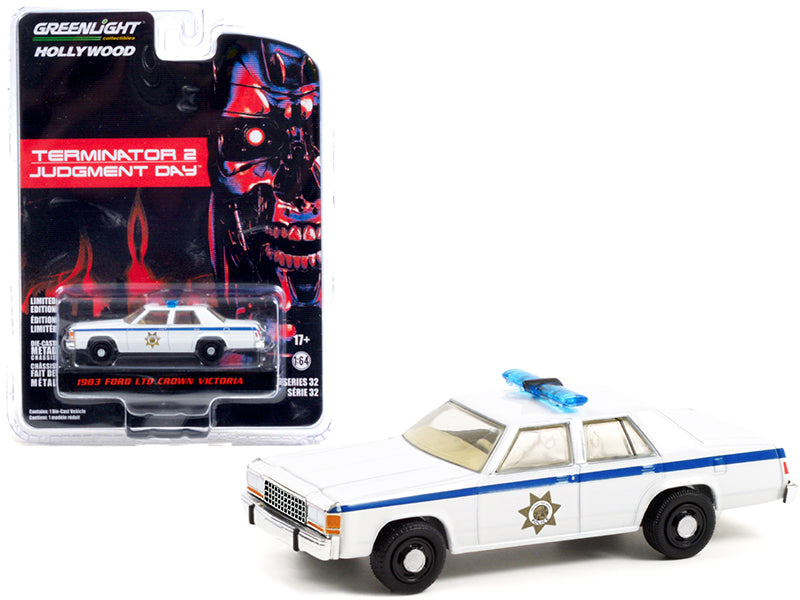 Greenlight 1983 Ford LTD Crown Victoria Police White "Terminator 2: Judgment Day" (1991) Movie "Hollywood Series" Release 32 1/64 Diecast Model Car by Greenlight