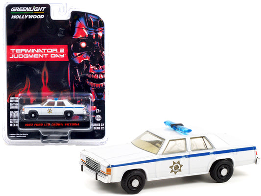 Greenlight 1983 Ford LTD Crown Victoria Police White "Terminator 2: Judgment Day" (1991) Movie "Hollywood Series" Release 32 1/64 Diecast Model Car by Greenlight