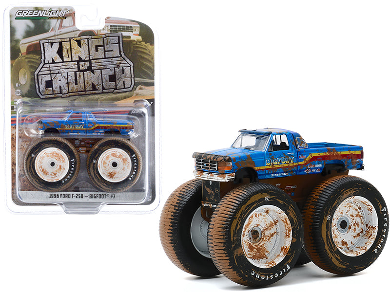 Greenlight 1996 Ford F-250 Monster Truck "Bigfoot #7" Blue (Dirty Version) "Kings of Crunch" Series 7 1/64 Diecast Model Car by Greenlight