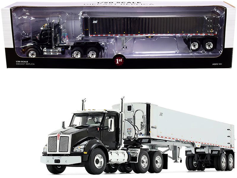 First Gear Kenworth T880 Day Cab with East Genesis End Dump Trailer Black and Chrome 1/50 Diecast Model by First Gear