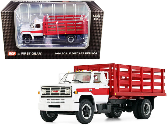 First Gear GMC 6500 Stake Truck White and Red 1/64 Diecast Model by DCP/First Gear