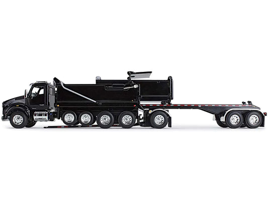First Gear Kenworth T880 Quad-Axle Dump Truck and Rogue Transfer Tandem-Axle Dump Trailer Black 1/64 Diecast Model by DCP/First Gear
