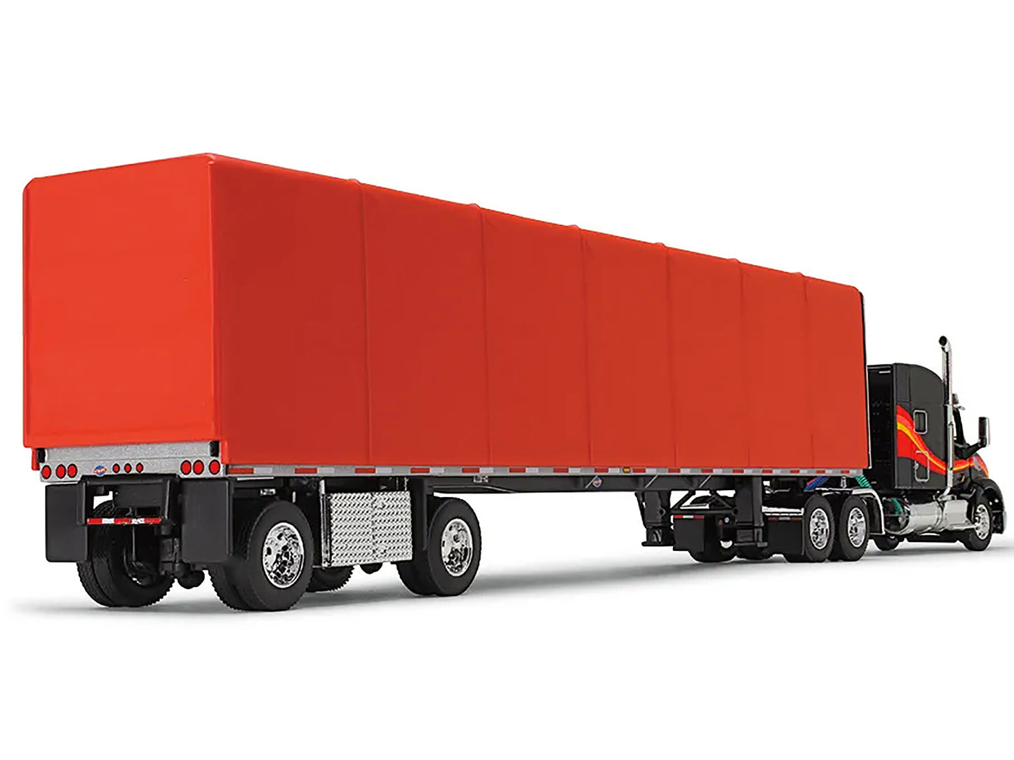 First Gear Peterbilt 579 with 72" Mid-Roof Sleeper and 53' Utility RollTarp Trailer Black and Red 1/64 Diecast Model by DCP/First Gear