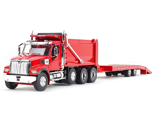 First Gear Western Star 49X Truck with Ox Bodies Dump & Beaver Tail Trailer Viper Red 1/64 Diecast Model by DCP/First Gear