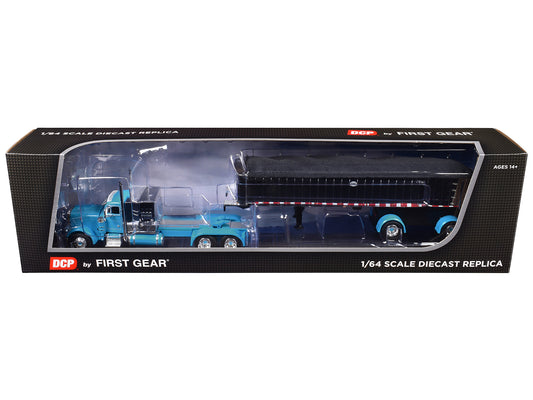 First Gear Peterbilt 379 with 60" Vintage Sleeper and MAC Coal End Dump Trailer Cyan Blue and Chrome 1/64 Diecast Model by DCP/First Gear