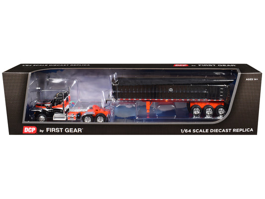 First Gear Kenworth W990 Day Cab and MAC Coal End Dump Trailer Black with Orange Graphics 1/64 Diecast Model by DCP/First Gear