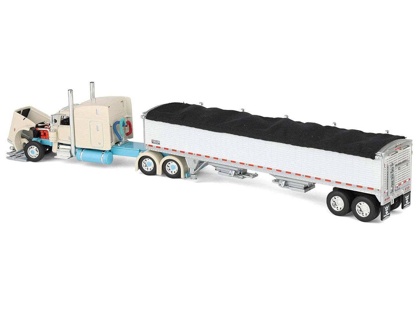 Peterbilt 389 with 63" Mid-Roof Sleeper and 43' Wilson Pacesetter High Sided Grain Trailer "Capitola Trucking" Cream 1/64 Diecast Model by DCP/First Gear