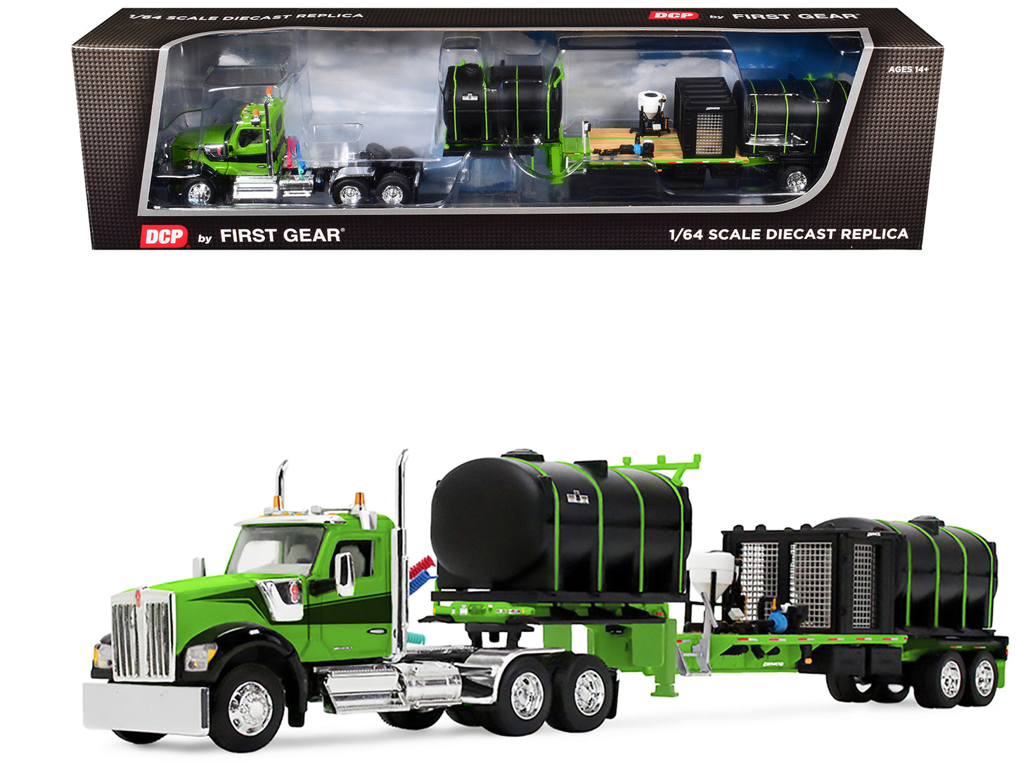 Kenworth W900 Day Cab with Demco 42' Liquid Fertilizer Tender Trailer Green and Black 1/64 Diecast Model by DCP/First Gear