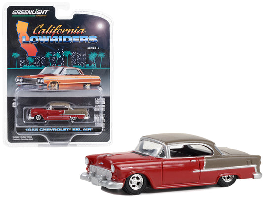 Greenlight 1955 Chevrolet Bel Air Lowrider Ruby Red and Matt Bronze "California Lowriders" Series 3 1/64 Diecast Model Car by Greenlight