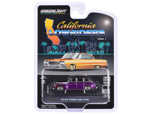 Greenlight 1946 Ford Fordor Super Deluxe Dark Purple Metallic and Black "California Lowriders" Series 6 1/64 Diecast Model Car by Greenlight