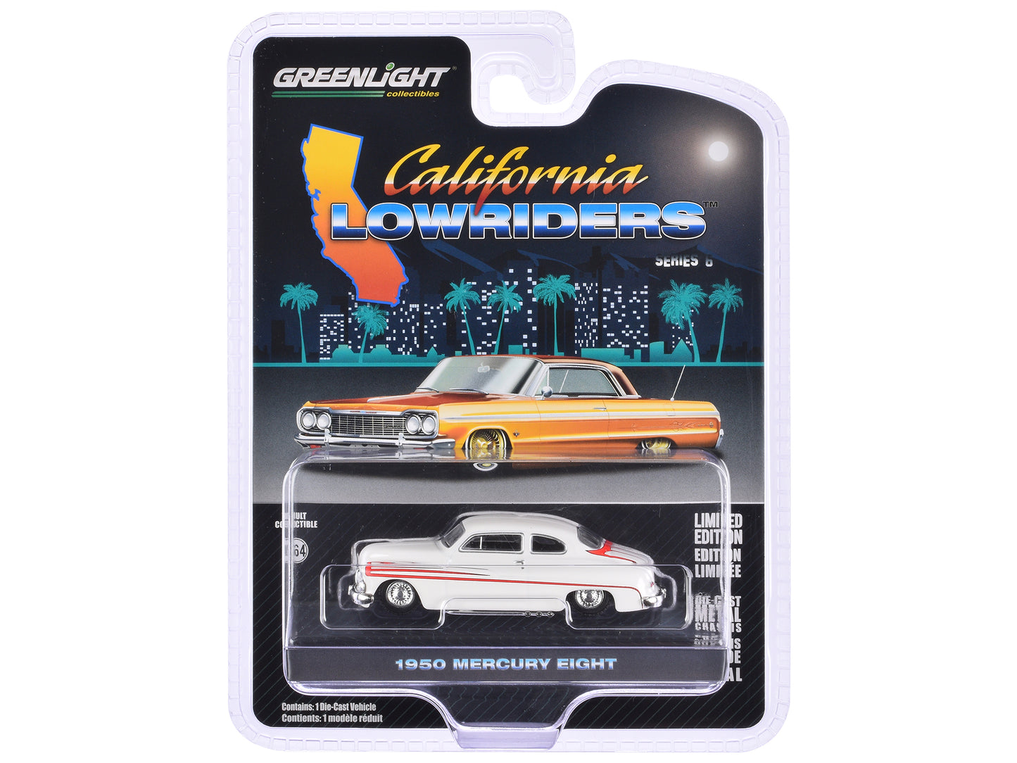 Greenlight 1950 Mercury Eight Coupe Matt White with Orange Stripes "California Lowriders" Series 6 1/64 Diecast Model Car by Greenlight