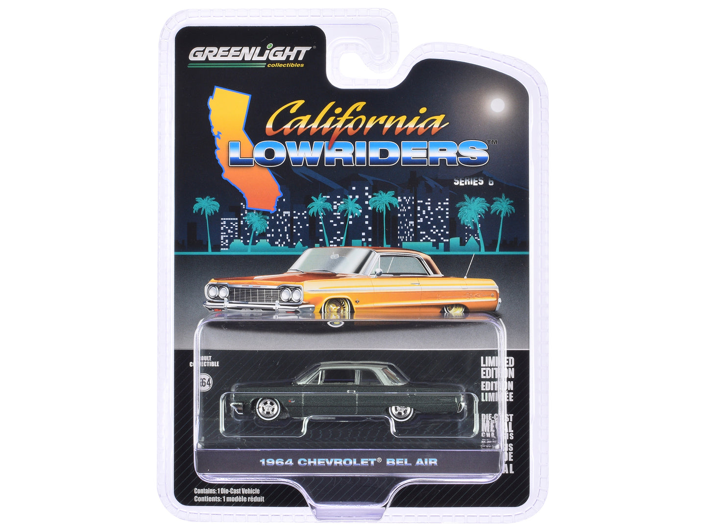 Greenlight 1964 Chevrolet Bel Air Dark Gray Metallic and Silver Metallic "California Lowriders" Series 6 1/64 Diecast Model Car by Greenlight