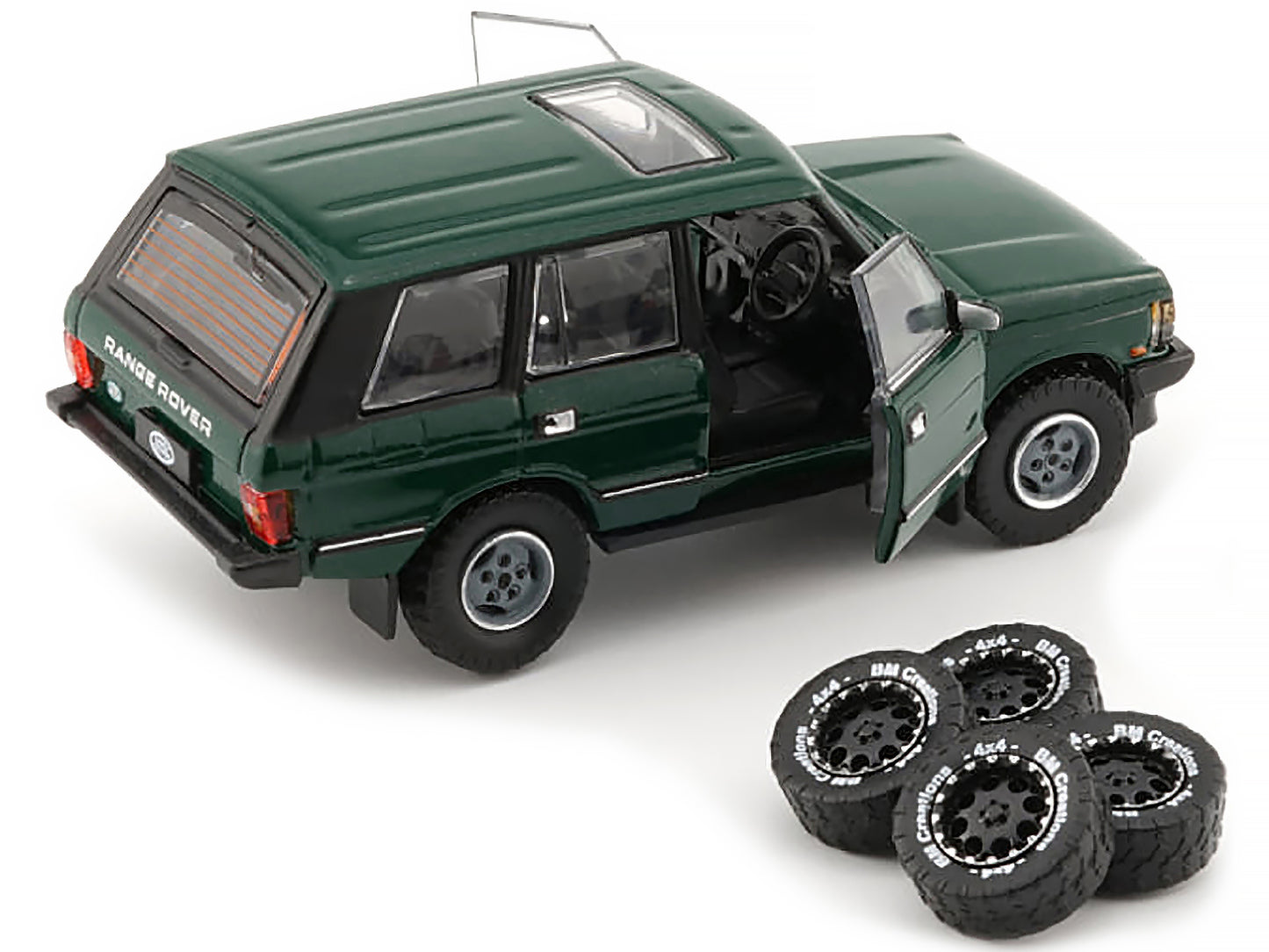 BM Creations Land Rover Range Rover Classic LSE RHD (Right Hand Drive) Green with Sunroof with Extra Wheels 1/64 Diecast Model Car by BM Creations