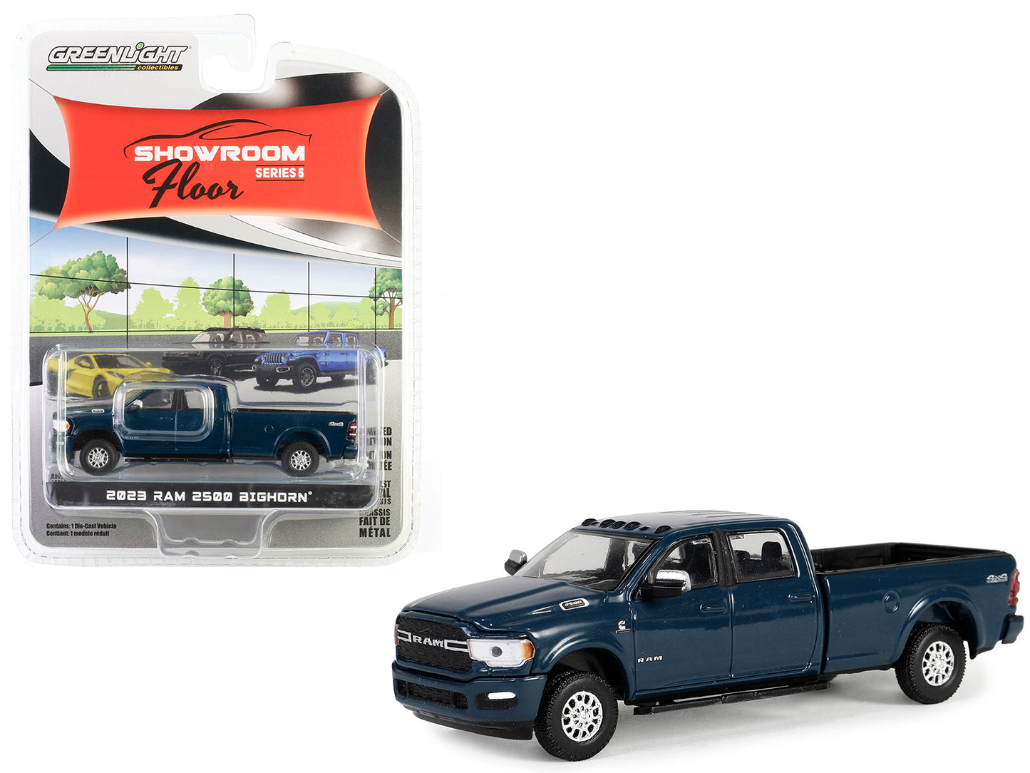 Greenlight 2023 Ram 2500 Bighorn Crew Cab 4x4 Pickup Truck Patriot Blue Metallic "Showroom Floor" Series 5 1/64 Diecast Model Car by Greenlight