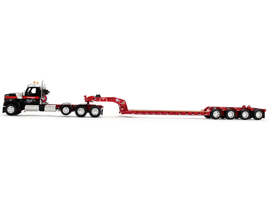 First Gear Kenworth W990 Heavy Haul Day Cab and Magnitude Tri-Axle Lowboy Trailer with Flip Tail "Mammoet" Black and Red 1/64 Diecast Model by DCP/First Gear