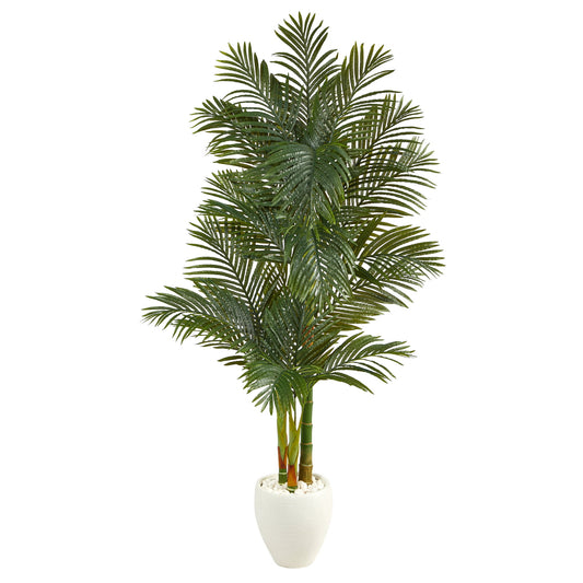 6' Golden Cane Artificial Palm Tree in  White Planter