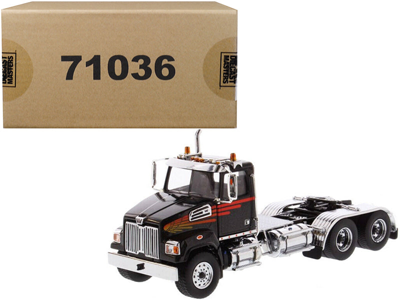 Diecast Masters Western Star 4700 SF Tandem Day Cab Tractor Metallic Black 1/50 Diecast Model by Diecast Masters