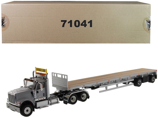 Diecast Masters International HX520 Tandem Tractor Light Gray with 53' Flat Bed Trailer "Transport Series" 1/50 Diecast Model by Diecast Masters