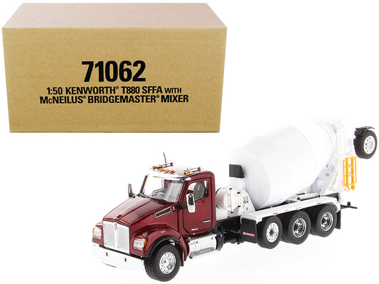 Diecast Masters Kenworth T880 SFFA with McNeilus Bridgemaster Mixer Truck Radiant Red and White 1/50 Diecast Model by Diecast Masters