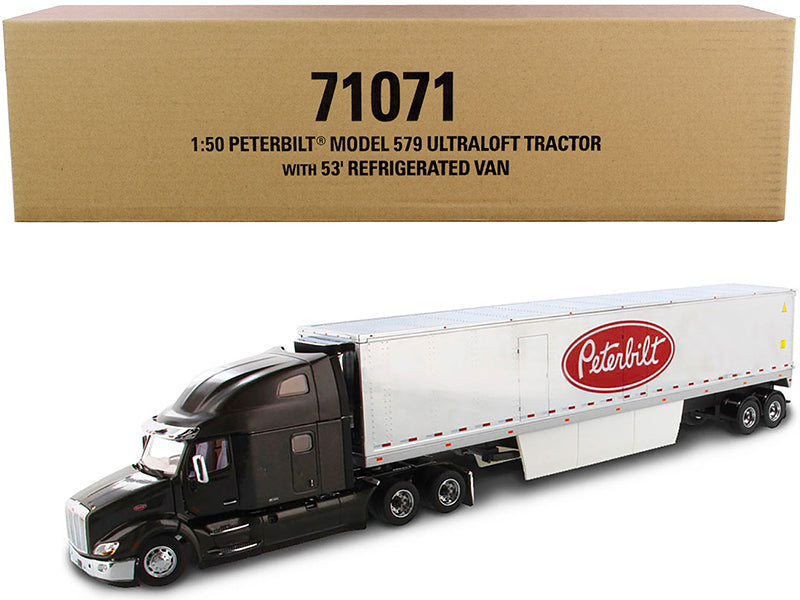 Diecast Masters Peterbilt 579 UltraLoft Truck Tractor with 53' Refrigerated Van Legendary Black and Chrome "Transport Series" 1/50 Diecast Model by Diecast Masters