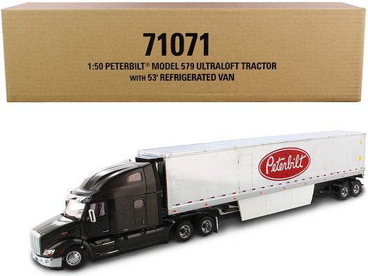 Diecast Masters Peterbilt 579 UltraLoft Truck Tractor with 53' Refrigerated Van Legendary Black and Chrome "Transport Series" 1/50 Diecast Model by Diecast Masters