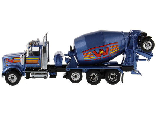 Diecast Masters Western Star 4900 with Bridgemaster McNeilus Mixer Blue Metallic "Transport Series" 1/50 Diecast Model by Diecast Masters