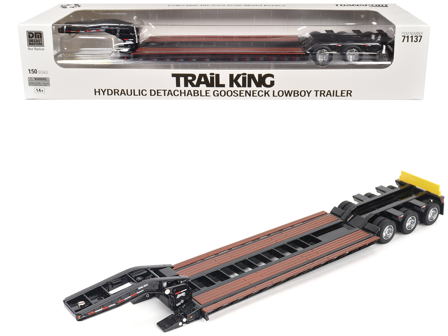 Diecast Masters Trail King TK120 Hydraulic Detachable Gooseneck Lowboy Trailer Black (Outrigger Version) "Transport Series" 1/50 Diecast Model by Diecast Masters