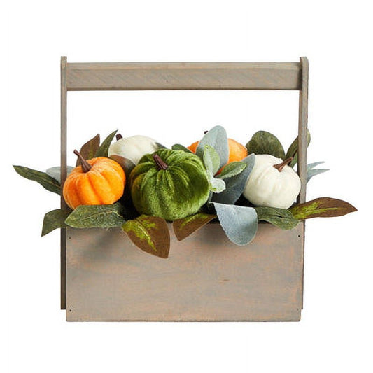 10" Fall Pumpkin Autumn Arrangement in Wood Basket