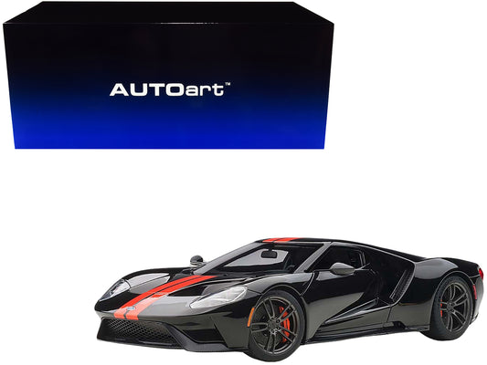 Autoart 2017 Ford GT Shadow Black with Orange Stripes 1/18 Model Car by Autoart