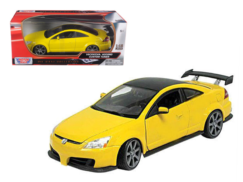 Motormax 2003 Honda Accord Custom Tuner Yellow 1/18 Diecast Model Car by Motormax