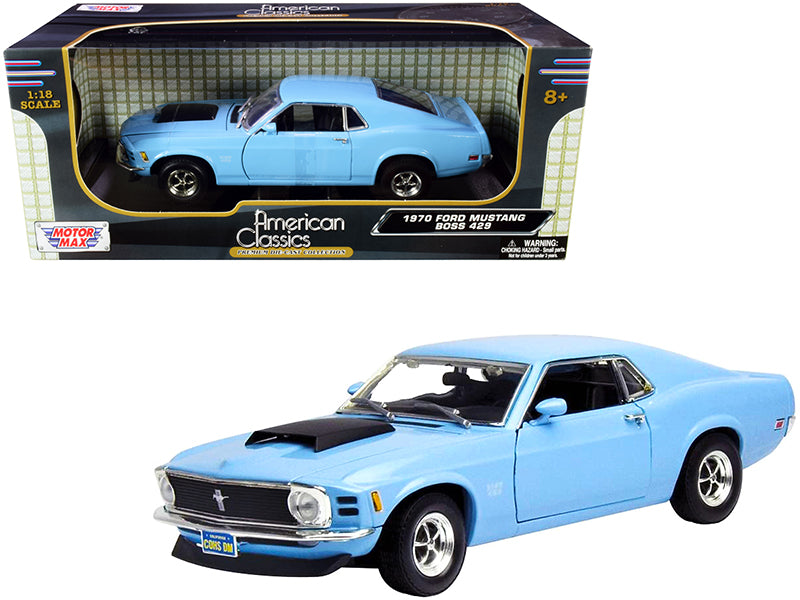 Motormax 1970 Ford Mustang Boss 429 Light Blue 1/18 Diecast Model Car by Motormax
