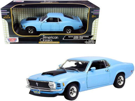 Motormax 1970 Ford Mustang Boss 429 Light Blue 1/18 Diecast Model Car by Motormax