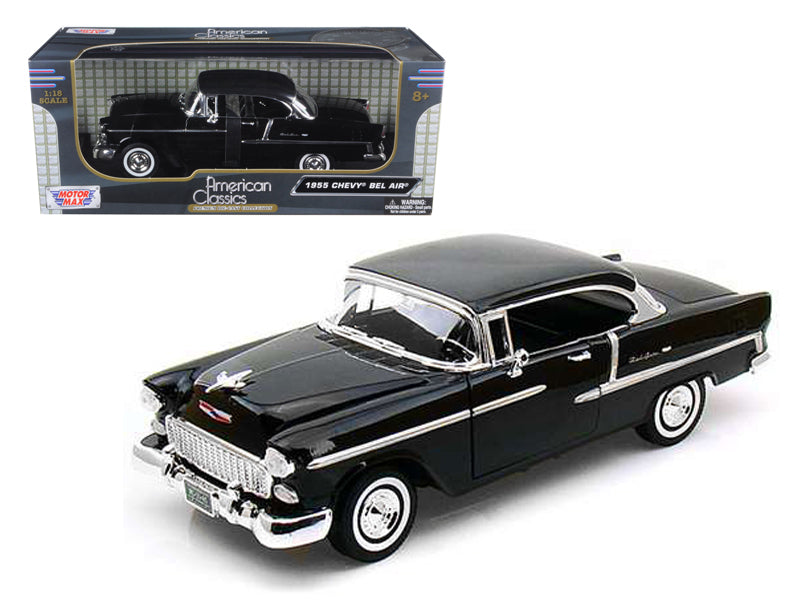 Motormax 1955 Chevrolet Bel Air Hard Top Black 1/18 Diecast Car Model by Motormax