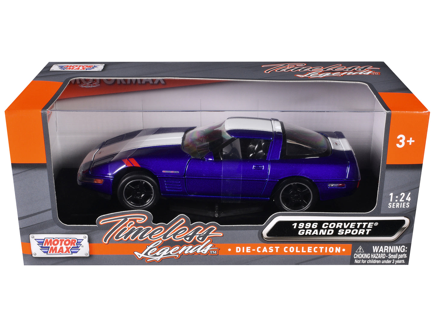Motormax 1996 Chevrolet Corvette Grand Sport Blue Metallic with White Stripes "Timeless Legends" Series 1/24 Diecast Model Car by Motormax