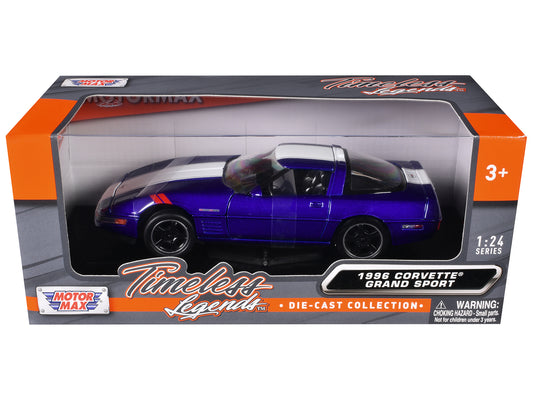 Motormax 1996 Chevrolet Corvette Grand Sport Blue Metallic with White Stripes "Timeless Legends" Series 1/24 Diecast Model Car by Motormax