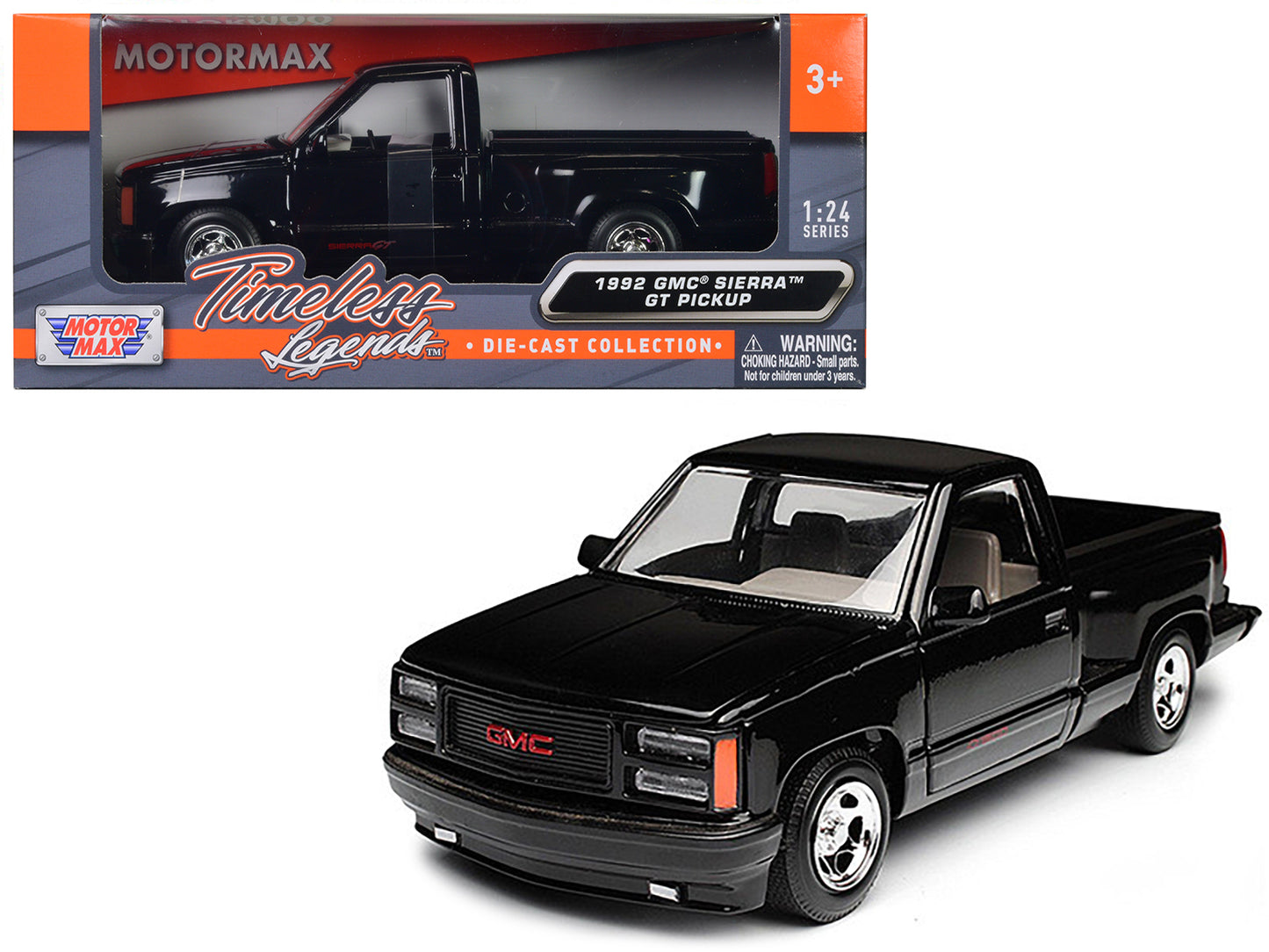 Motormax 1992 GMC Sierra GT Black Pickup Truck 1/24 Diecast Model by Motormax