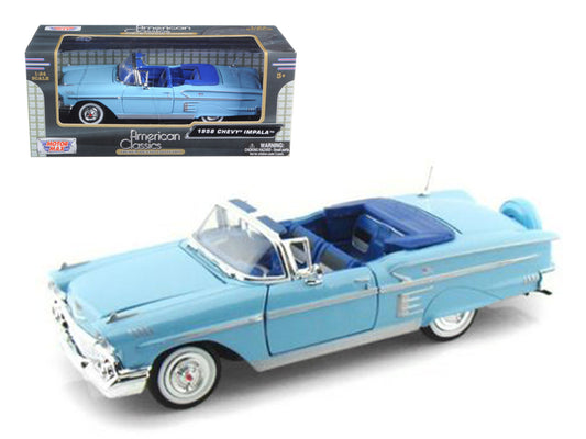 Motormax 1958 Chevrolet Impala Convertible Blue 1/24 Diecast Model Car by Motormax
