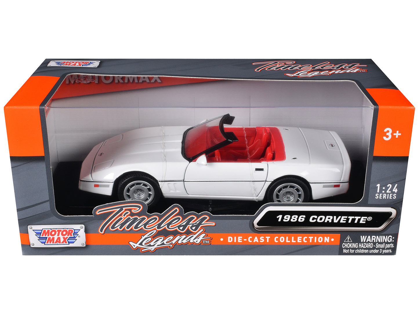 Motormax 1986 Chevrolet Corvette C4 Convertible White with Red Interior "Timeless Legends" Series 1/24 Diecast Model Car by Motormax